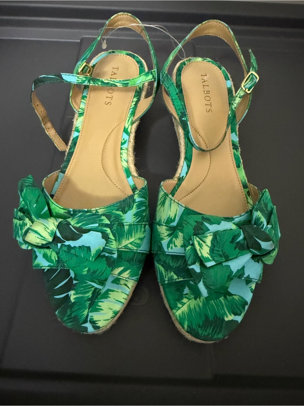 Talbots Tropical Leaf Print Espadrille Wedge Sandals 7.5